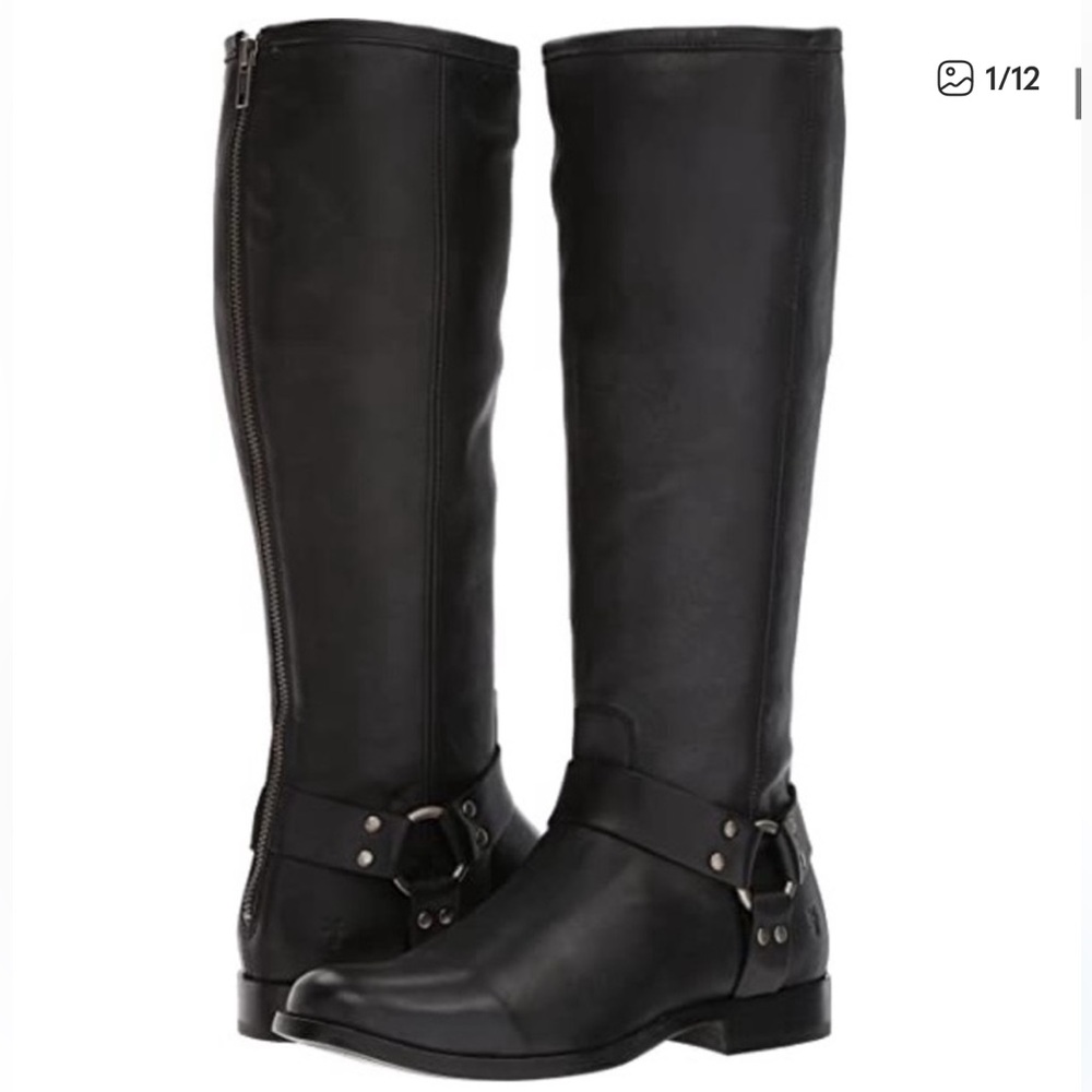 Frye Phillip Harness Tall Black Leather Boots